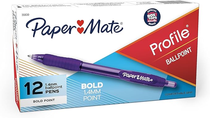 Paper Mate Profile Retractable Ballpoint Pens, Bold (1.4mm), Purple, 12 Count