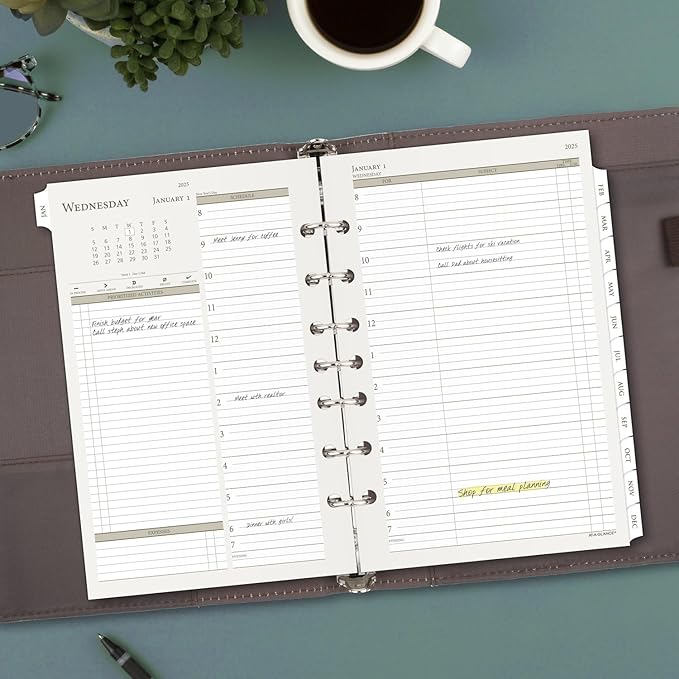AT-A-GLANCE 2025 Planner, Daily & Monthly, 5-1/2" x 8-1/2", Desk Size, Two Page Per Day Refill, Loose-Leaf (481-225A-25)