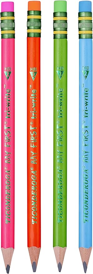 Ticonderoga My First Tri-Write Wood-Cased Pencils, Neon Colors, 12 Count (X13012) My First Pencils, Wood-Cased Soft, Pre-Sharpened, 12 Count (X33312)