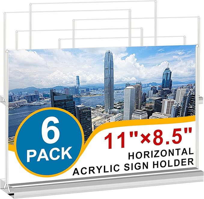 Arrobust Acrylic Sign Holder 8.5x11 Inches 6 Pack Horizontal, T -Shaped Double Sided Clear Paper Frames, PlasticTable Menu Display Holder, Document Flyer Table Stand for Office, Store, Restaurant