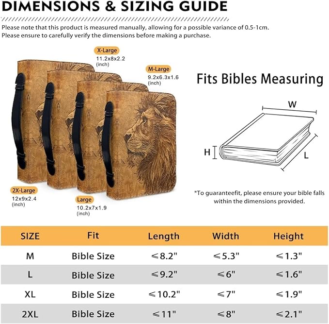Lotusorchid Lion Print Bible Bag for Men, PU Leather Bible Cover Sturdy Bible Book Carrying Bags Christian Bible Study Accessories for Bible Study, Brown, L