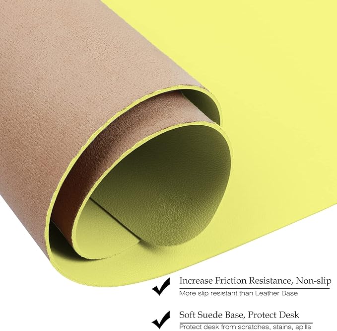 Boutilon Leather Desk Pad 24"x 14" Non-Slip Mouse Pad,Office Desk Mat,Waterprooft PU Leather Desk Blotter,Desk Pad Protector,Desk Writing Pad for Home Office Decor (S-Lemon)