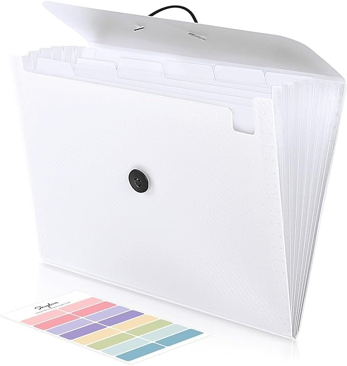 SKYDUE Expanding File Folder with 7 Pockets, Accordion File Organizer, Portable Folders for Documents, School Office Supplies Bungee Closure, Letter/A4 Size White