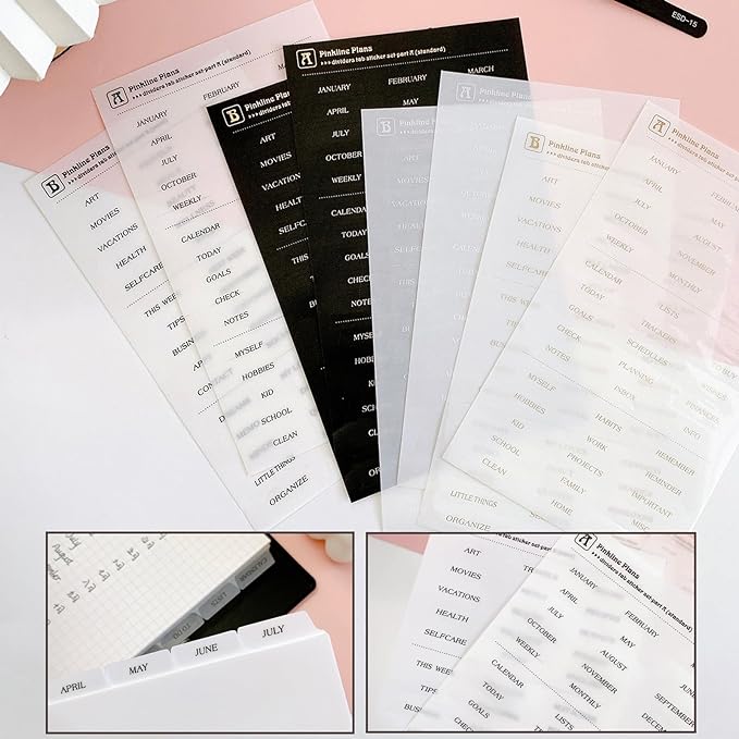 DY.2ten White Binder Dividers for 6-Holes Ring Binder, 1/7 Cut Tabs, A5 Size, Sturdy Plastic Dividers with 7 Tabs for School Office Home, 2 Sets, 14 Dividers, 2 Tab Stickers.