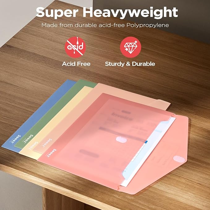 Sooez 20Pack Plastic Envelopes, Plastic File Folder, Folders for Documents Vintage Colors, Super Heavyweight Plastic Document Holder, Storage Pouches, File Envelopes for School Office Supplies