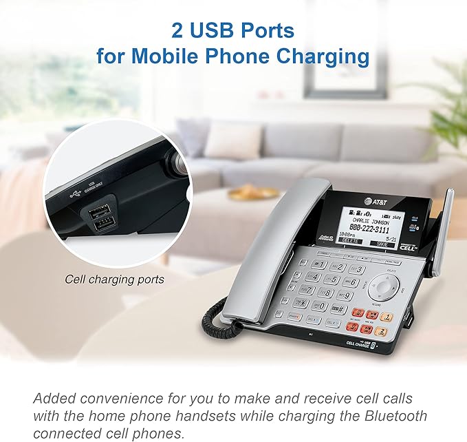 AT&T TL86103 2-Line Corded/Cordless for Small Business with Answering Machine, 2-Mailboxes, Connect-to-Cell, Caller ID Announcer, Intercom, Line-Power, Long Range & Expandable to 12 Handsets