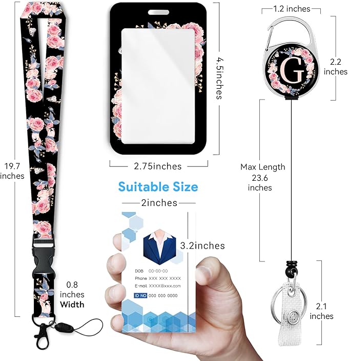 A-Z Badge Holder with Retractable Reel and Breakaway Lanyard Badge Clips Retractable Heavy Duty Badge Reel，Keychain，ID Holder with Breakaway Lanyard for School Nurse Office Teen G