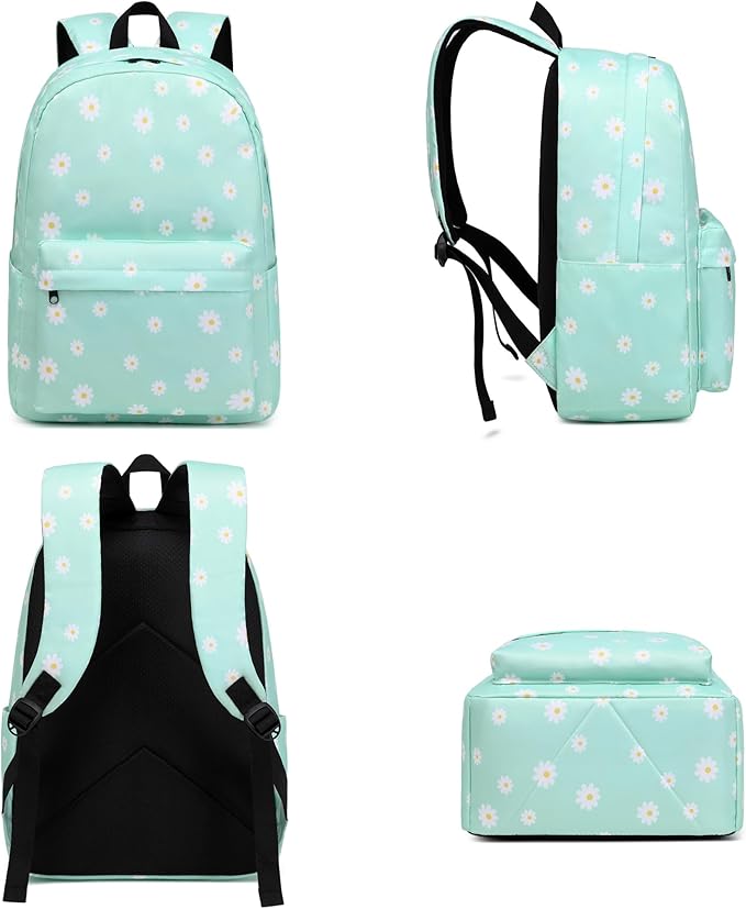 Flowers School Backpack for Teens Girls, Womens College Bookbags Kids School Bags Laptop Backpacks (Green)