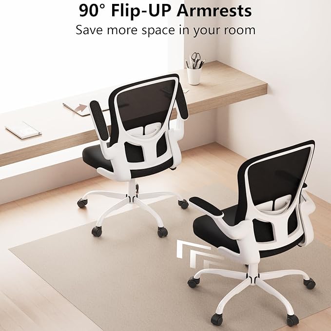 Ergonomic Office Chair, Comfort Swivel Home Office Task Chair, Breathable Mesh Desk Chair, Lumbar Support Computer Chair with Flip-up Arms and Adjustable Height