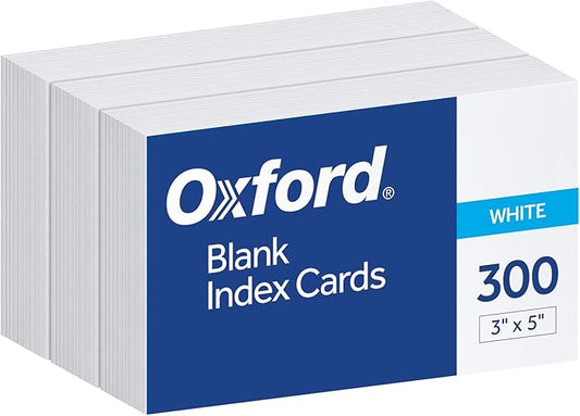 Oxford 3 X 5 Inches Blank Ruled Index Card, 300 Count, White (10013) (Material - Paper)