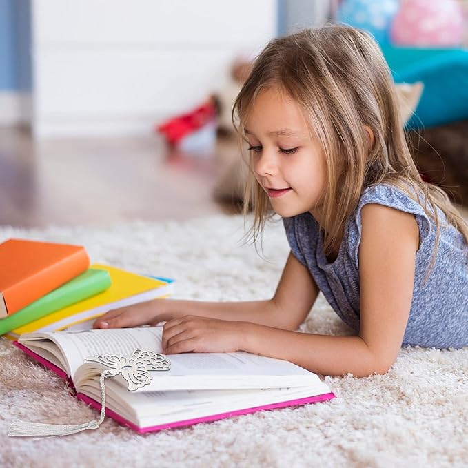 Chinco Metal Angel Bookmark Angel Charm Party Favors with Silky Tassels Angel Bookmark Bulk for Funeral Christmas Wedding Party Gift Book Lovers(40 Pieces)