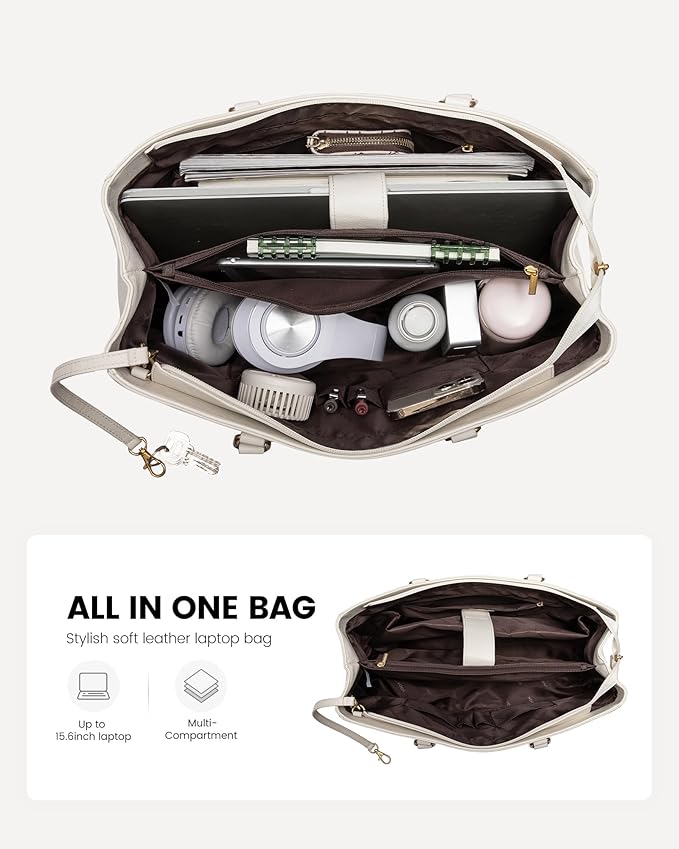 LOVEVOOK Laptop Bag for Women,15.6 Inch Laptop Tote Bag for Women,Vintage Leather Work Tote Bags Computer Teacher Bag,Waterproof Business Bag Office Briefcase