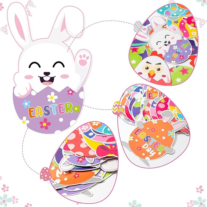 BeYumi 45Pcs Easter Egg Cutouts Bulletin Board Decoration Set Colorful Bunny Chick Decals Stickers DIY Cardstock Paper Cutout Happy Easter Egg Hunt Game Party Supplies Decor for Classroom Bedroom