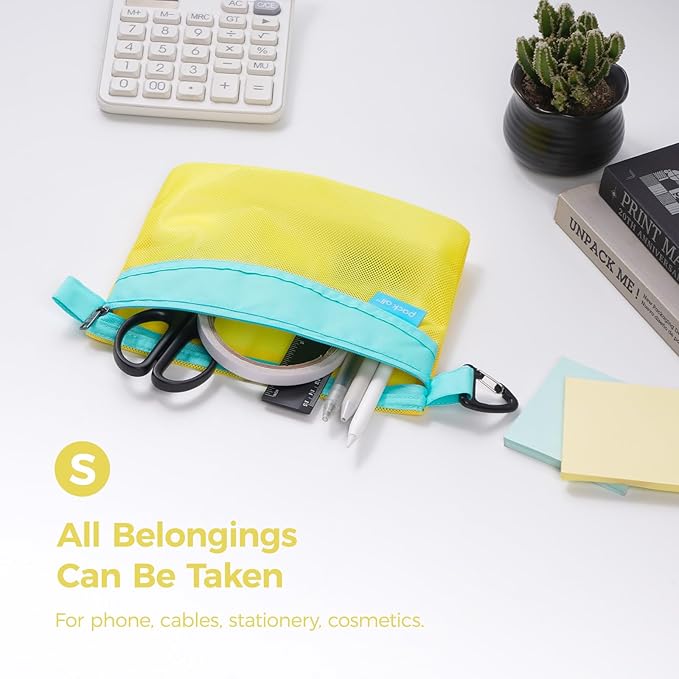 pack all 3 Pcs Water-Resistant Material Zipper Pouch Set, Mesh Zipper Bags for Storage, Travel, Office (Yellow)