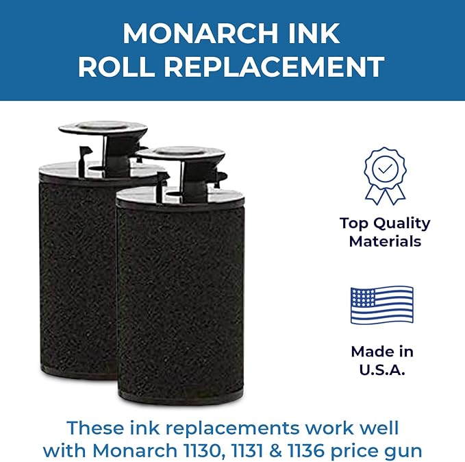 Perco Ink Roll for Monarch 1131 and 1136 Price and Date Guns - Pack of 4 Replacement Inkers for Monarch 1131 and 1136 Labelers - Easy to Load, Premium, Clear & Bold Prints - Made in USA