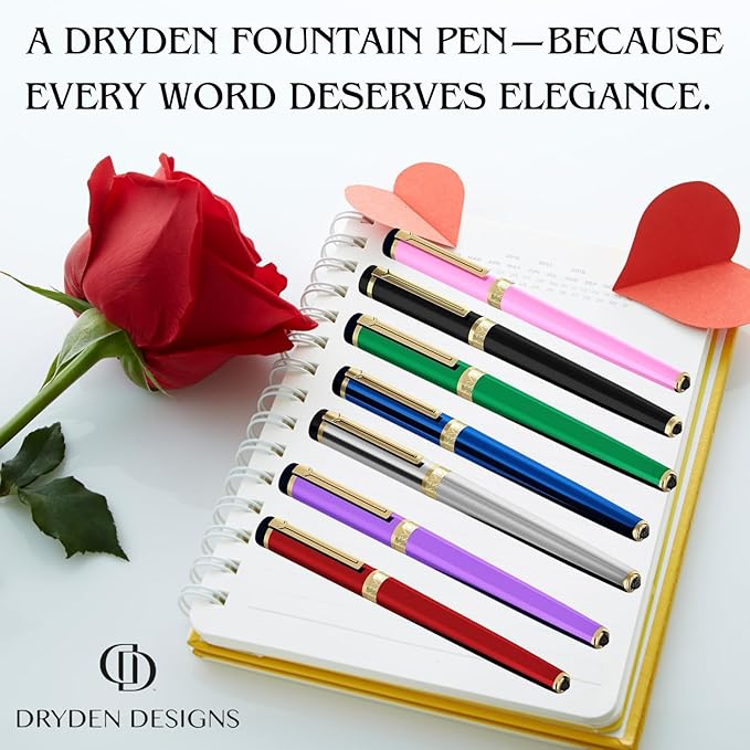 Dryden Designs Fountain Pen Medium Nib Gift Pouch - with 24 Ink Cartridges - MCM (Luscious Pink)