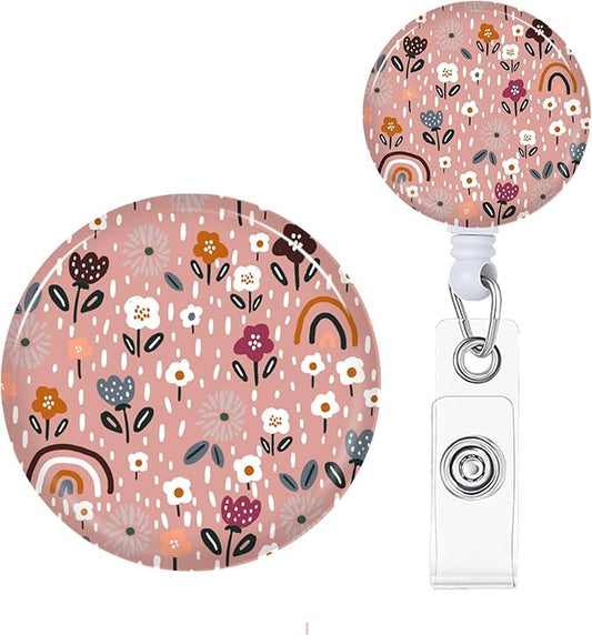 Retro Rainbow Badge Reels Holder Retractable with ID Clip for Nurse Name Tag Card Nursing for Doctor Teacher Student Employee Office Medical Work