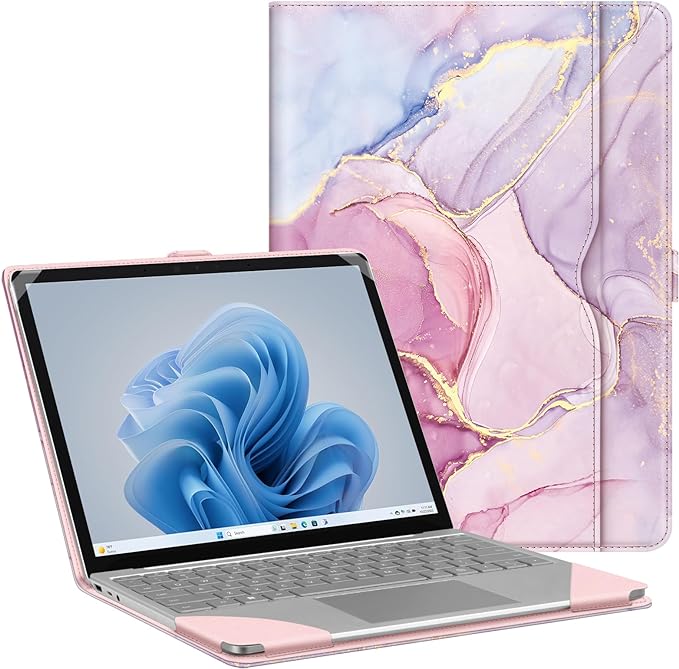 Fintie Sleeve Case for 12.4 Inch Microsoft Surface Laptop Go 3/2/1 (Model: 2013/1943), Premium PU Leather Protective Folio Book Cover with Large Pocket (Dreamy Marble)