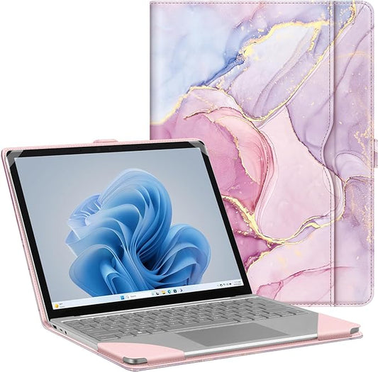 Fintie Sleeve Case for 12.4 Inch Microsoft Surface Laptop Go 3/2/1 (Model: 2013/1943), Premium PU Leather Protective Folio Book Cover with Large Pocket (Dreamy Marble)