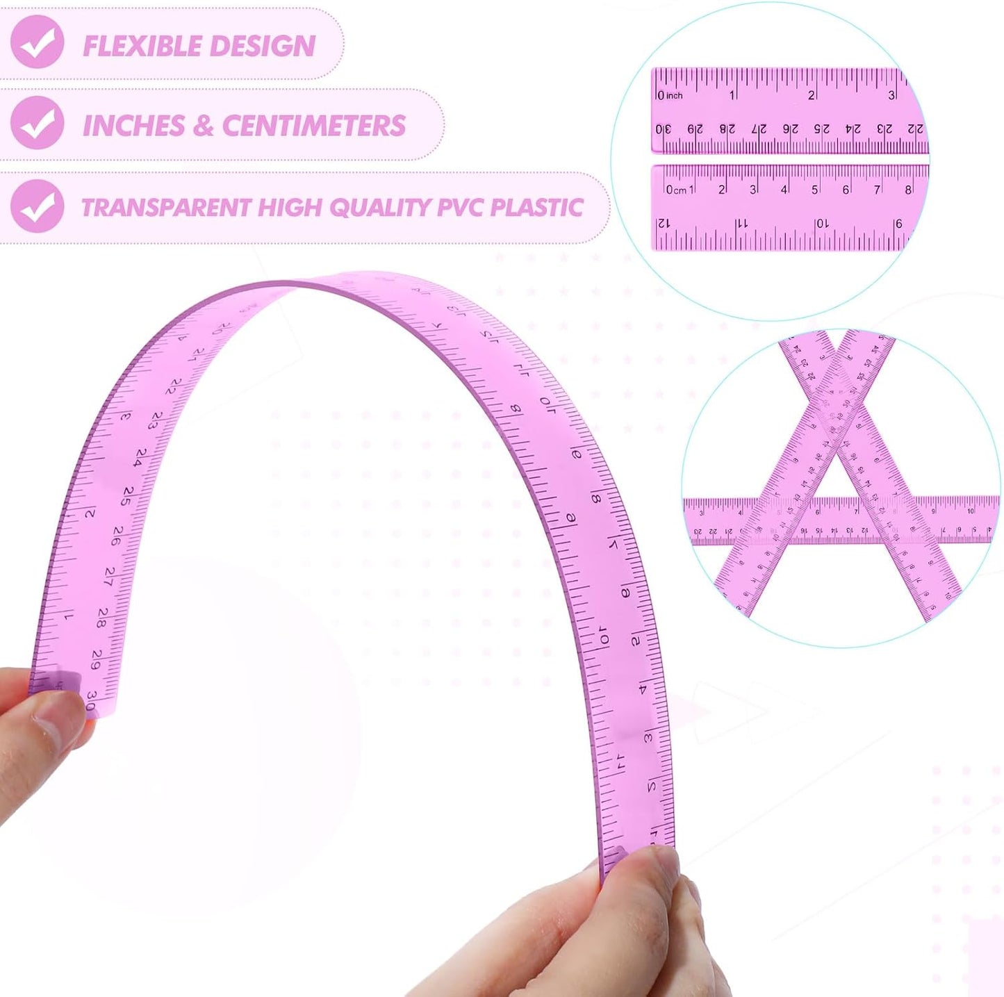 Zonon 2 Pack 12'' Plastic Ruler and 6'' Plastic Protractor Set Clear Ruler Protractor Set Math Geometry Supplies for School Classroom Home Office Drawing(Pink)
