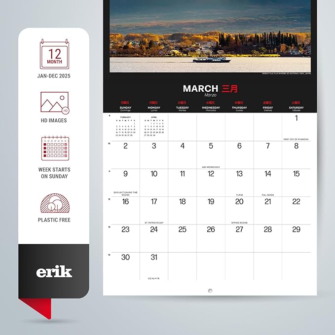 Japan Wall Calendar 2025 12" x 12" FSC® Plastic Free - Starts Week On Sunday | Square Wall Calendar | Family Planner Calendar 2025 | Travel Calendar 2025