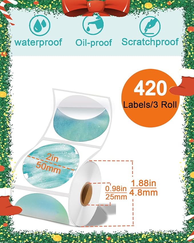 2 inch Round Thermal Labels, Labels for Printer M110 M108 M220 M260 M120 M221 Print Master Label Refill, Circle Thermal Printer Labels for Marklife P50 Clabel 221B, T50, 430/3Roll, Foggy Field