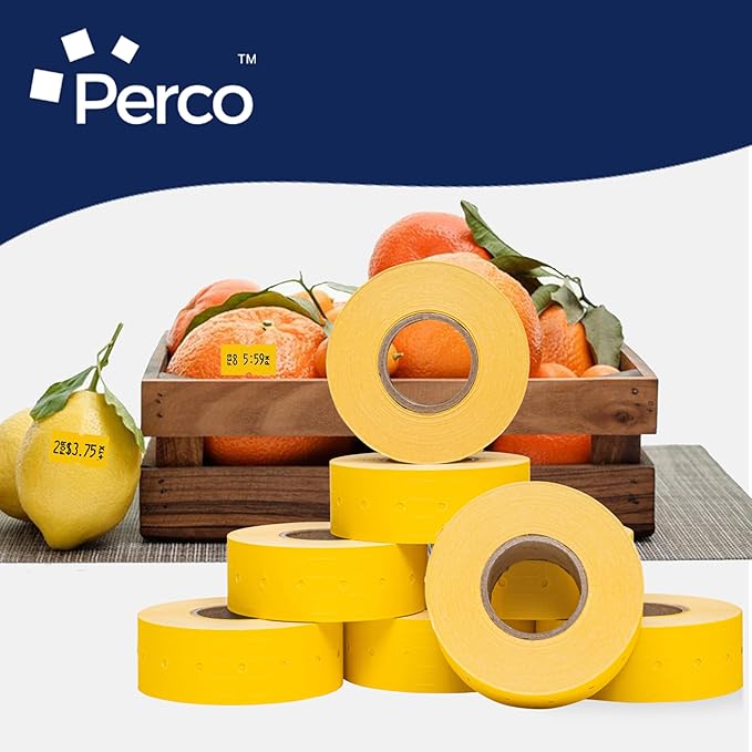 Perco 1 Line Yellow Labels - 80 Rolls, 10 Sleeves, 80,000 Blank Price and Date Gun Labels for Perco 1 Line Price and Date Guns - Made in USA