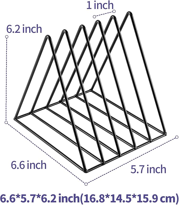 Goiio 4 Pcs Triangle File Holder, 5 Slot Metal Magazine Holder, for Office Home, Black