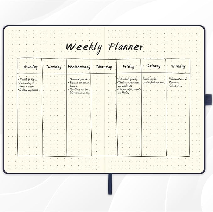 Dotted Journal/Notebook - Dot Grid Hard Cover Notebook, Premium Thick Paper with Fine Inner Pocket, Black Smooth Faux Leather, Pen Loop, 5.3'' x 8.26'' - Dark Blue