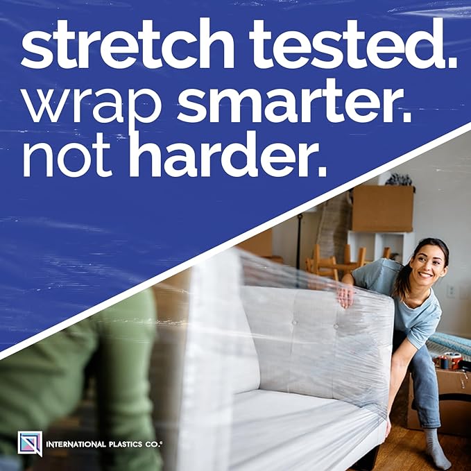 80 Gauge 1200ft Plastic Stretch Film/Wrap 500% Stretch Clear Cling Durable Adhering Packing Moving Packaging Heavy Duty Shrink Film (18", 4)