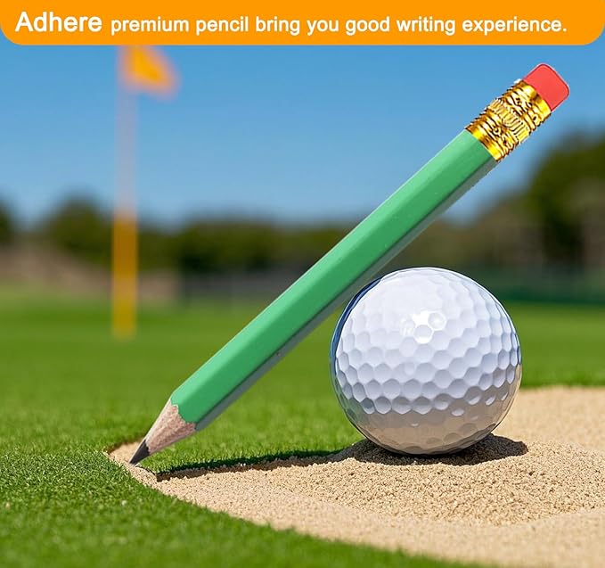 Adhere 25pcs Golf Pencils with eraser Hexagon Wooden Pencils Graphite 2B for Golf Event Scoring,Classroom,Wedding,Company Meetings,Pew, Pocket (Light Green)