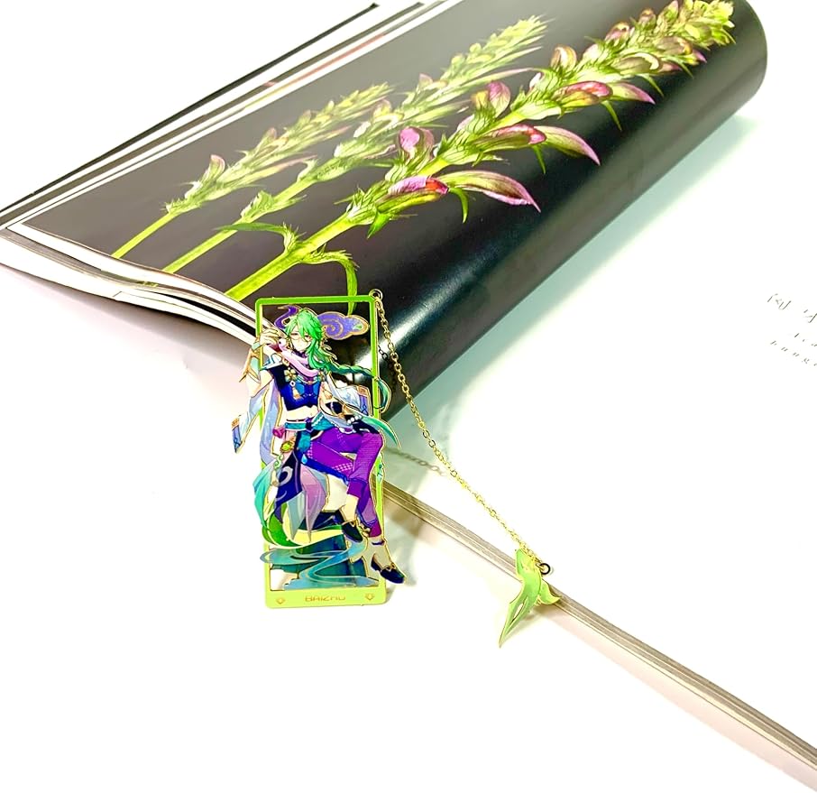 Genshin Impact Baizhu Metal Bookmark - Anime Figure Merch with 3D Display Box - Birthday Gifts for Fans Friends Gamer Book Lovers - Zllada