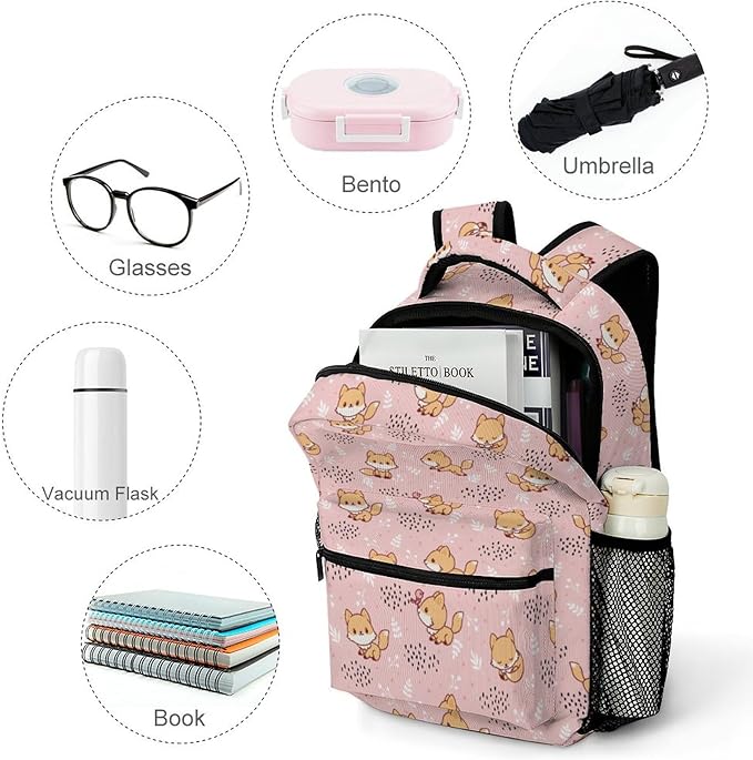 3PCS 17" Fox Backpack, Shoulders Backpack with Insulated Lunch Bag Durable Fox Laptop Bag Daypack with Multiple Pockets (Fox)