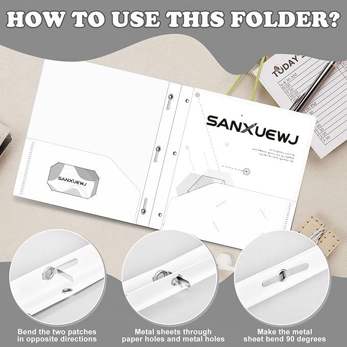 Folders with Pockets,SANXUEWJ 30 Pack Two Pocket Folders Business Card Holder Plastic Folders with Prongs for School Office Filing Cabinet Resume Portfolio (White)