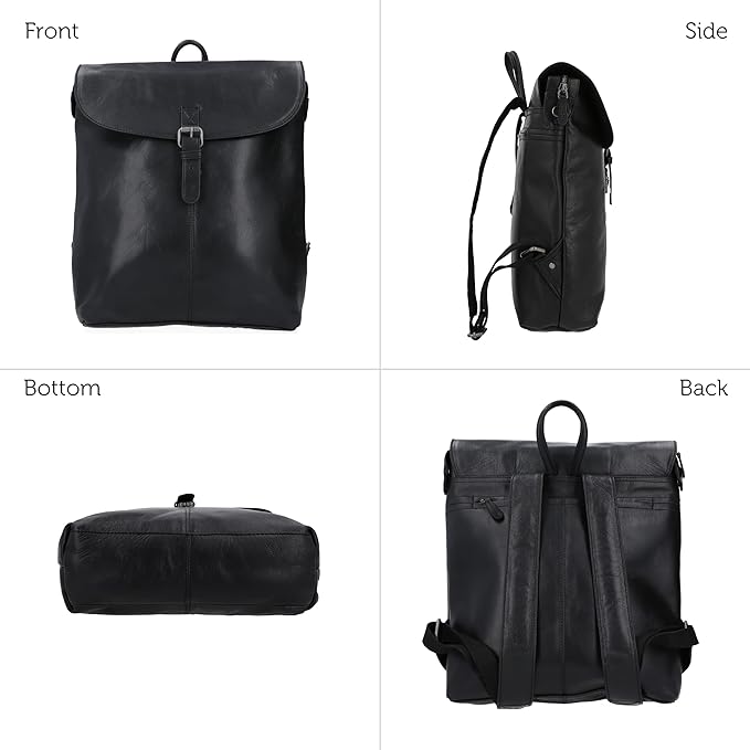 Gusti Leather Backpack for Men and Women - Kieran Leather Laptop Backpack, Genuine Goatskin Leather Bag, Spacious Interior with Snap Lock Closure, Black Leather Backpack for Women and Men, 11L