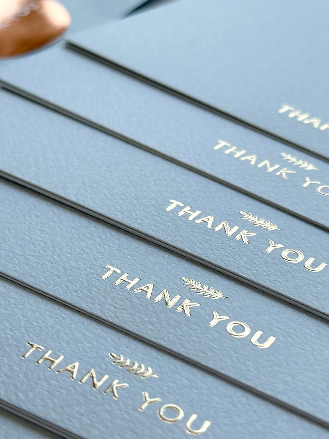 RUN2PRINT (36 Pack Thank You Cards With Envelopes & Stickers - Elegant Blue - Emboss Gold Foil Pressed - Blank Notes Wedding, Bridal, Baby Shower, Business and Formal All Occasion Cards