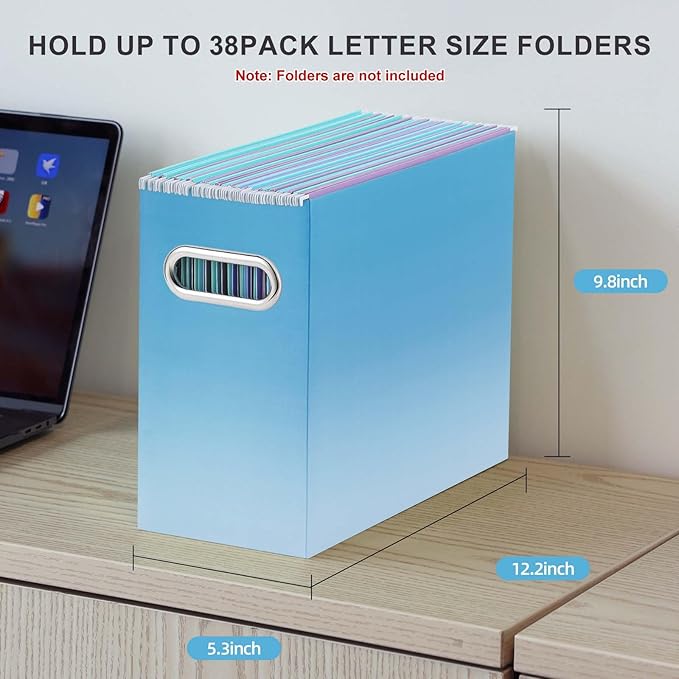 Oterri File Organizer, Small Storage Box, Cardboard File Folder Organizer, Collapsible File Box, Hanging File Organizer for Letter Size, Portable File Box, Only Box (Gradient Light blue,4 Packs)