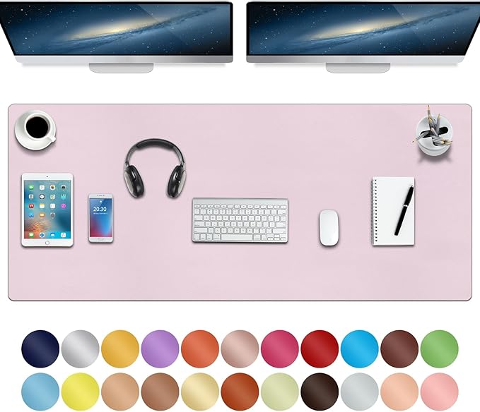 Boutilon Leather Desk Pad,47"x 24"XXX Large Business Desk Pad,Waterproof Student Study Desk Mat Protector Writing Pad for Keyboard and Mouse in Home Office Accessories(XXXL-Light Pink)