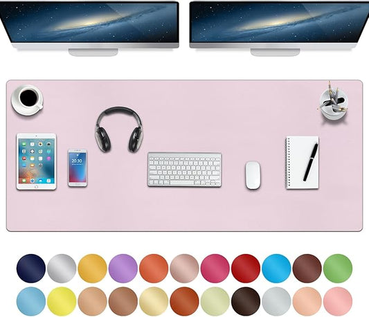Boutilon Leather Desk Pad,47"x 24"XXX Large Business Desk Pad,Waterproof Student Study Desk Mat Protector Writing Pad for Keyboard and Mouse in Home Office Accessories(XXXL-Light Pink)