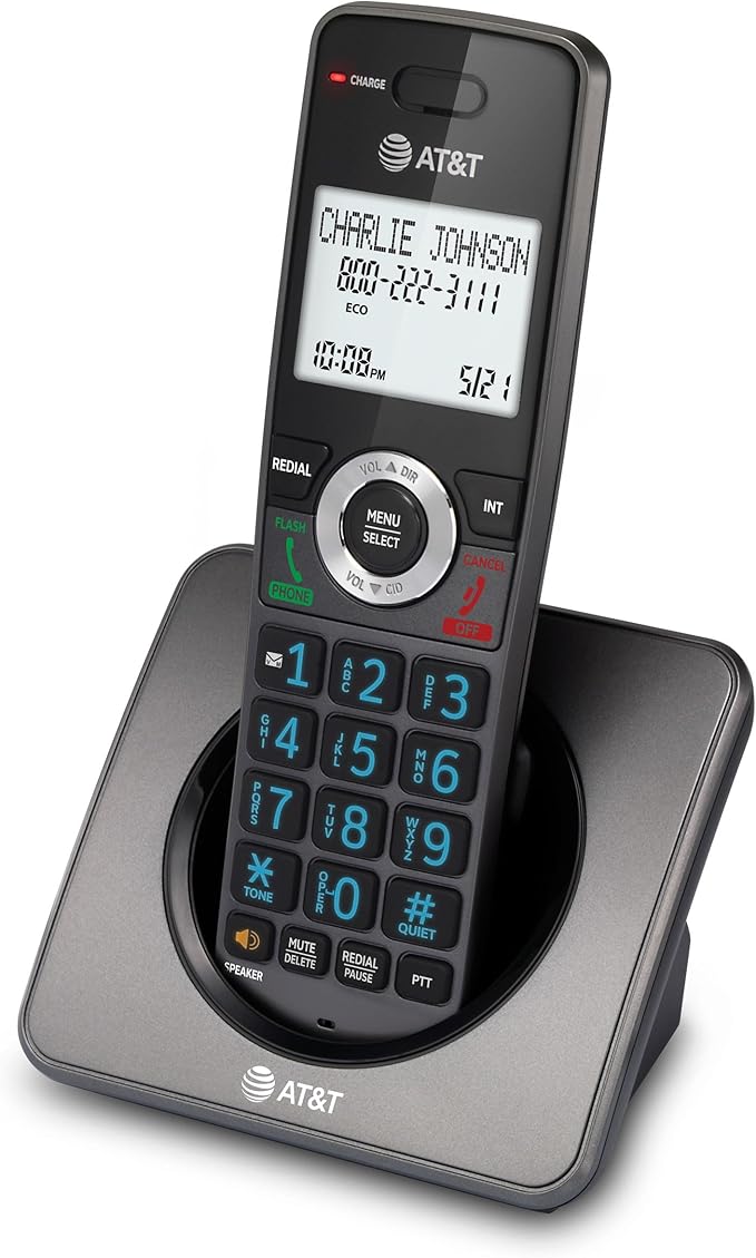 AT&T GL2101 DECT 6.0 Cordless Home Phone with Call Block, Caller ID, Full-Duplex Handset Speakerphone, 2" White Backlit Display, Lighted Keypad (Graphite & Black)