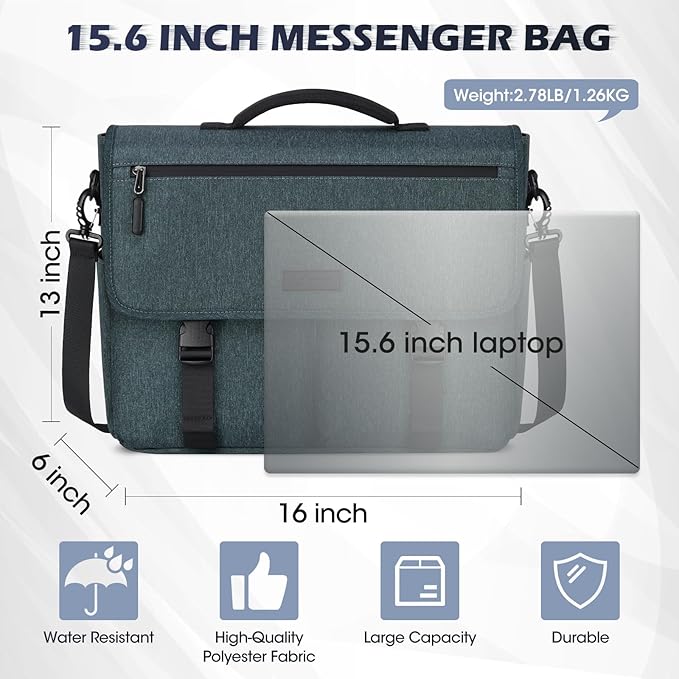 NEWHEY Messenger Bag Laptop Briefcases for Men 15.6 Inch Laptop Bag Water-resistant Computer Bag Lightweight Shoulder Handbag Satchel Bags for Work Business Travel College,Blue