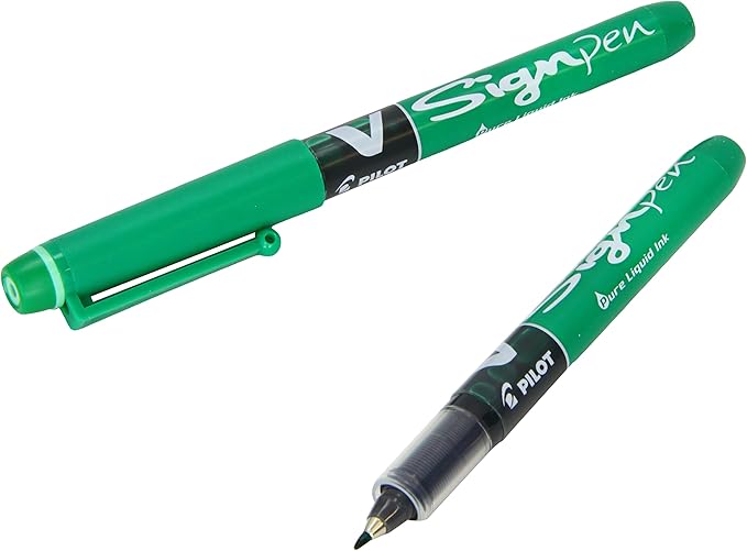 Pilot V Sign Pen Liquid Ink 2.0 mm Tip - Green, Box of 12