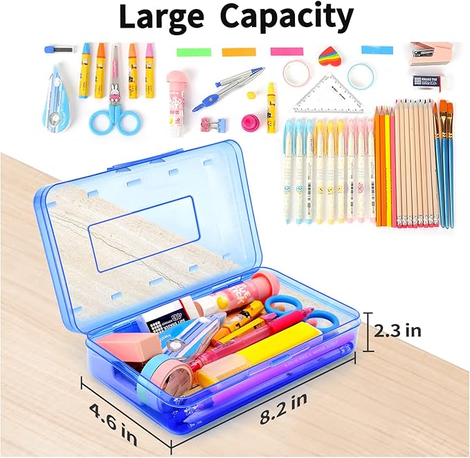 Sooez 3pcs Pencil Box, Plastic School Supply Box, Large Storage Box, Stackable Clear Design for Kids, 8.2x4.6x2.3 inches