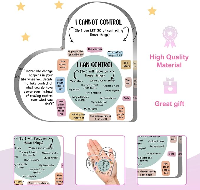 Mental Health Things I Can Control Decor, Mindfulness Decor for Therapy Office Acrylic Heart Gifts, School Counselor Sign Therapist Office Art Decorations for Therapist Office Living Room Bedroom Desktop Gift