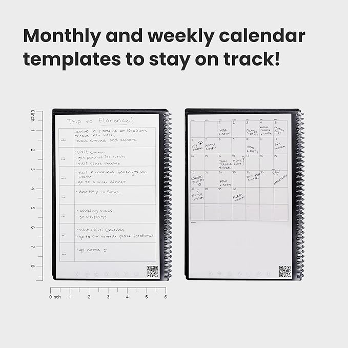 Rocketbook Fusion Reusable Undated Productivity Planner, Executive Size 6x8.8, Black - Goals, Monthly and Weekly Calendar, Daily To-do List, Lined and Dotted Notes Pages