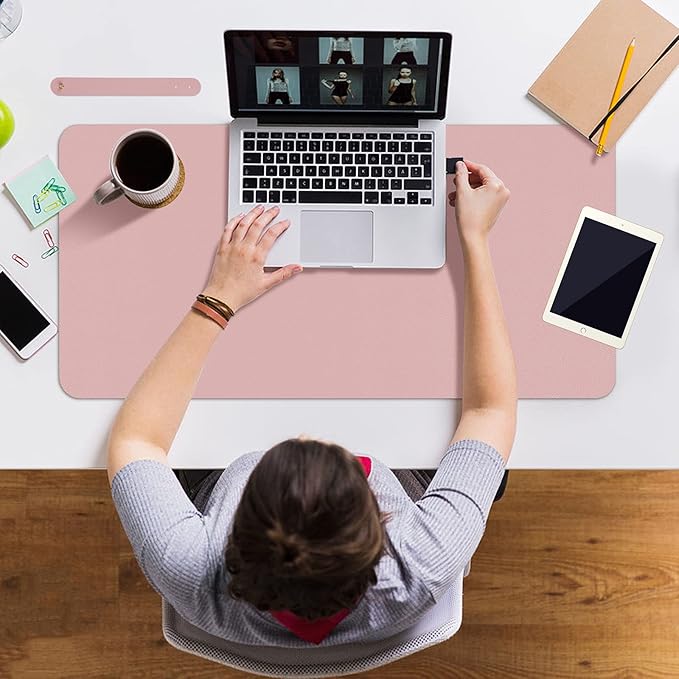 Boutilon Leather Desk Pad 30" x14",Non-Slip Mouse Pad,Office Desk Mat,Waterprooft PU Leather Desk Blotter,Desk Pad Protector,Desk Writing Pad for Home Office Decor (M-Pink)