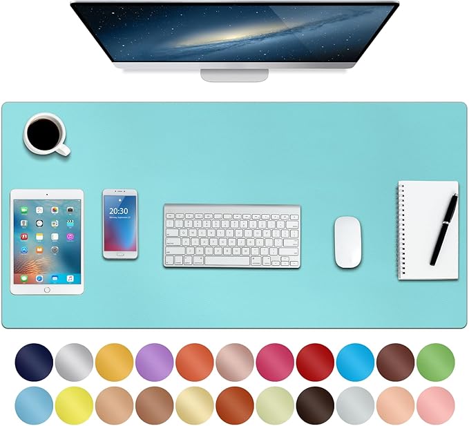 ‎Boutilon Leather Mouse Pad,Extended Desk Pad for Keyboard and Mouse Non-Slip Study Desk Writing Pad Desktop Protector for Home Office Accessories,30"x 14"(M-Bright Blue)