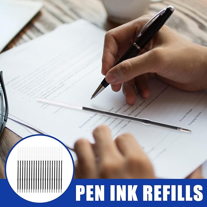 Retractable Ballpoint Pen Refills 30 Pieces 1mm, 4.2 Inch Black Ink Refills Smooth Writing for Click Pens Journal Writing, School and Office Suppliers