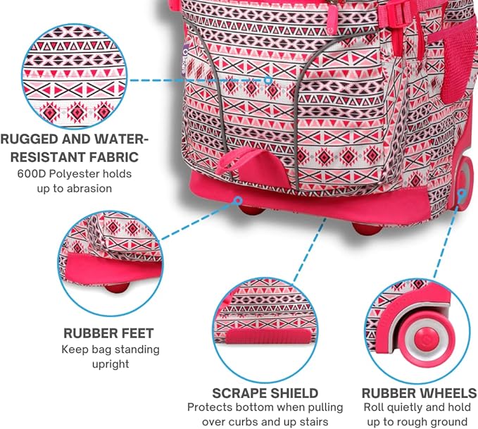 J World New York Lunar Rolling Backpack, Laptop Bag with Wheels, SKANDI Pink, One Size