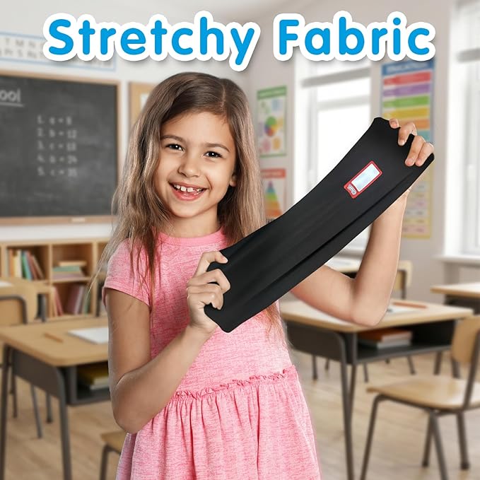 Chell Black Fabric Jumbo Book Covers 9"x11", Book Sox Up to 10"x12.5", Textbook Covers, Stretchable and Reusable Book Protector, Pack of 6